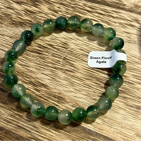 3pc Crystal Beads Bracelet - Red & Midnight Blue Chalcedony & Green Flower Agate - Picture 4 of 6